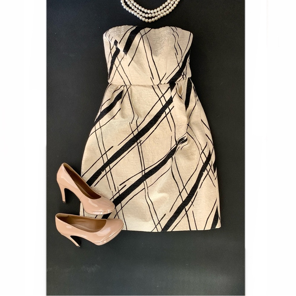 Anthropologie strapless metallic gold black party dress by Girls from Savoy